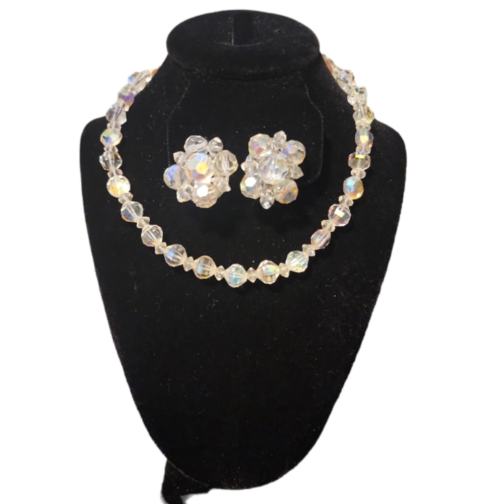 Crystal Beaded Vintage Choker and Earrings